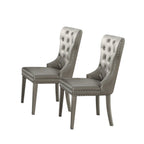 Set of Two Champagne Tufted Faux Leather And Solid Wood Wing Back Dining Side Chairs