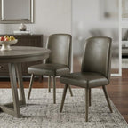 Set of Two Gray Faux Leather And Solid Wood Dining Side Chairs