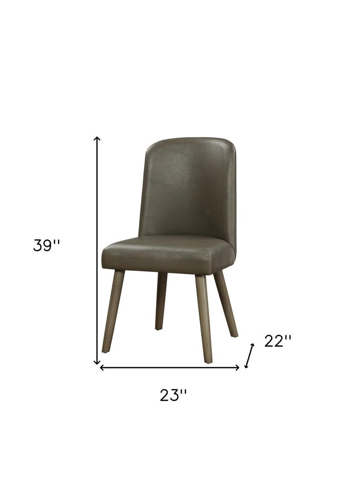 Set of Two Gray Faux Leather And Solid Wood Dining Side Chairs