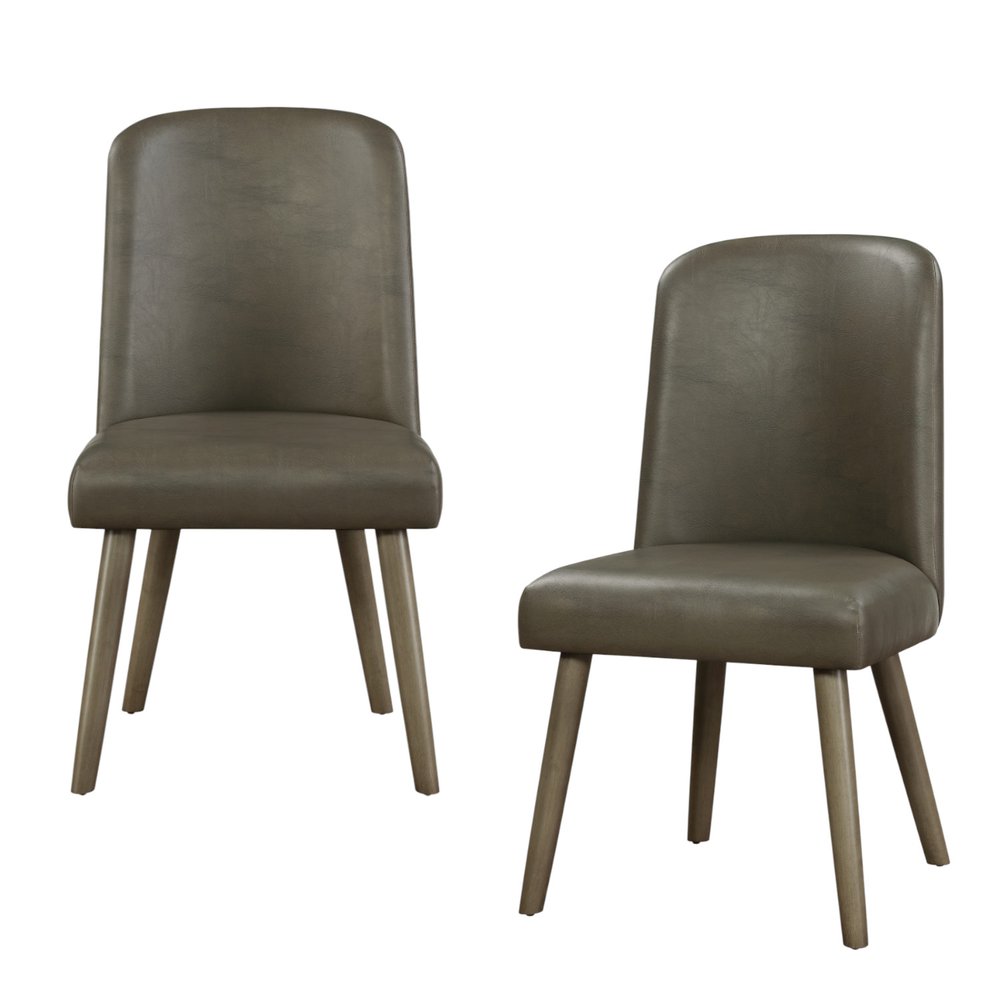 Set of Two Gray Faux Leather And Solid Wood Dining Side Chairs