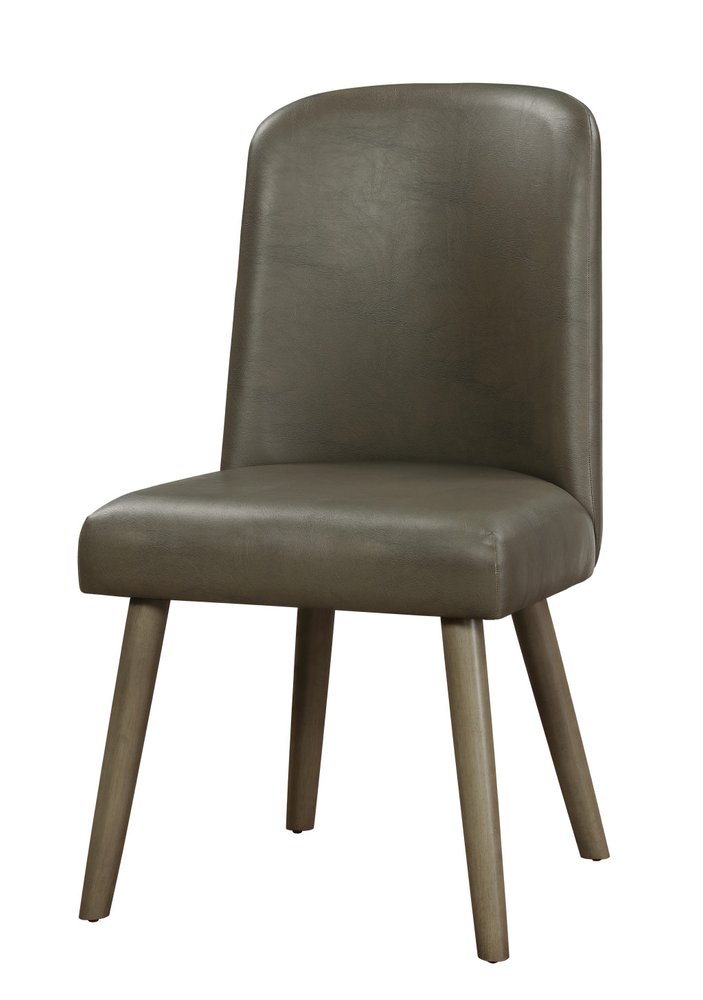 Set of Two Gray Faux Leather And Solid Wood Dining Side Chairs