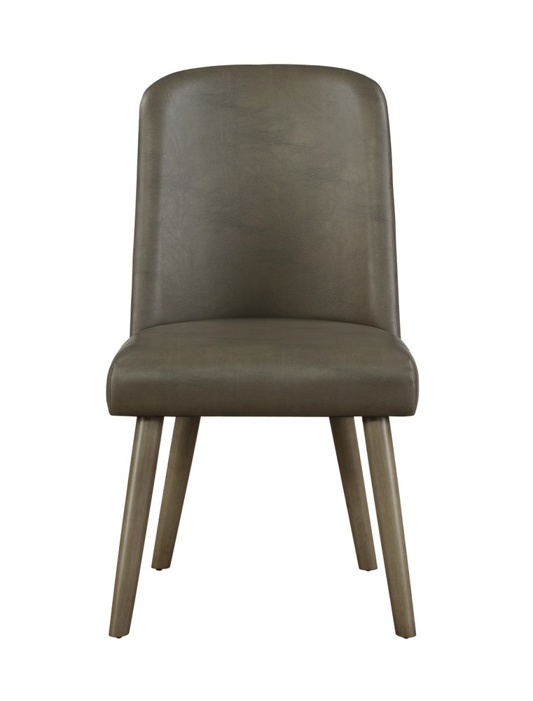 Set of Two Gray Faux Leather And Solid Wood Dining Side Chairs