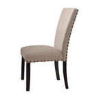 Set of Two Taupe And Dark Brown Linen And Solid Wood Dining Side Chairs