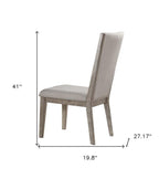 Set of Two Gray Fabric And Solid Wood Dining Side Chairs