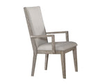 Set of Two Gray Fabric And Solid Wood Dining Arm Chairs