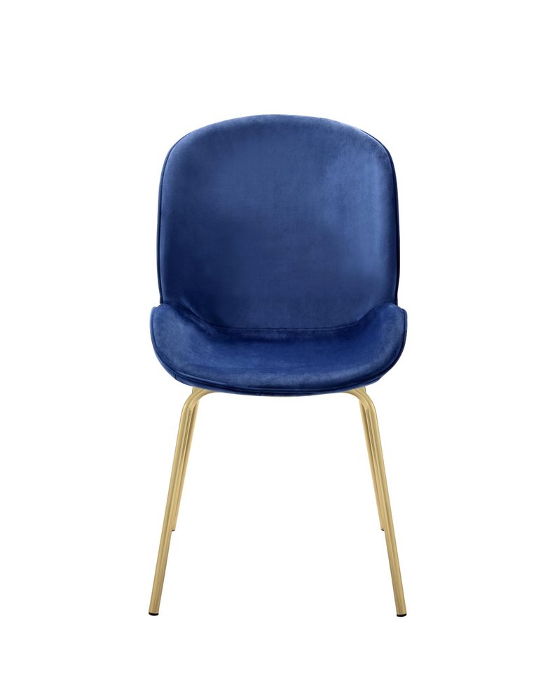 Set of Two Blue And Gold Velvet And Metal Dining Side Chairs
