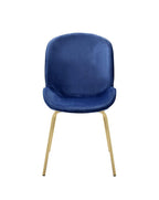 Set of Two Blue And Gold Velvet And Metal Dining Side Chairs