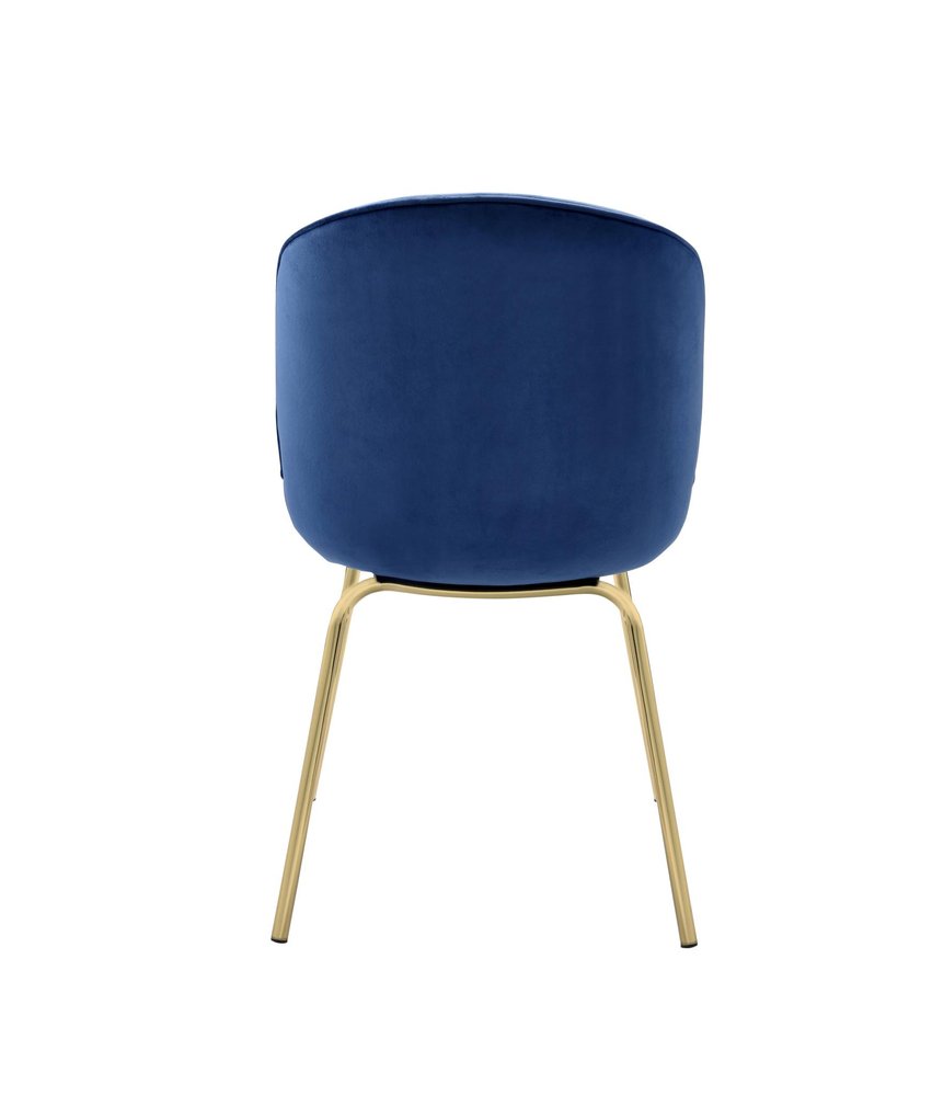 Set of Two Blue And Gold Velvet And Metal Dining Side Chairs
