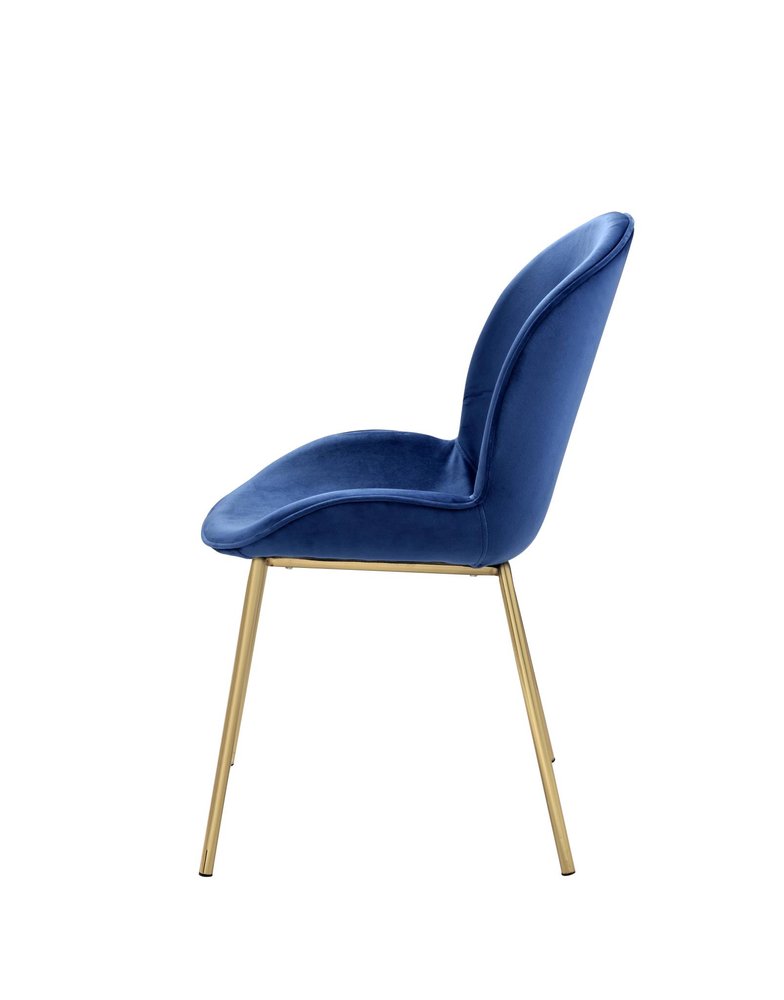Set of Two Blue And Gold Velvet And Metal Dining Side Chairs