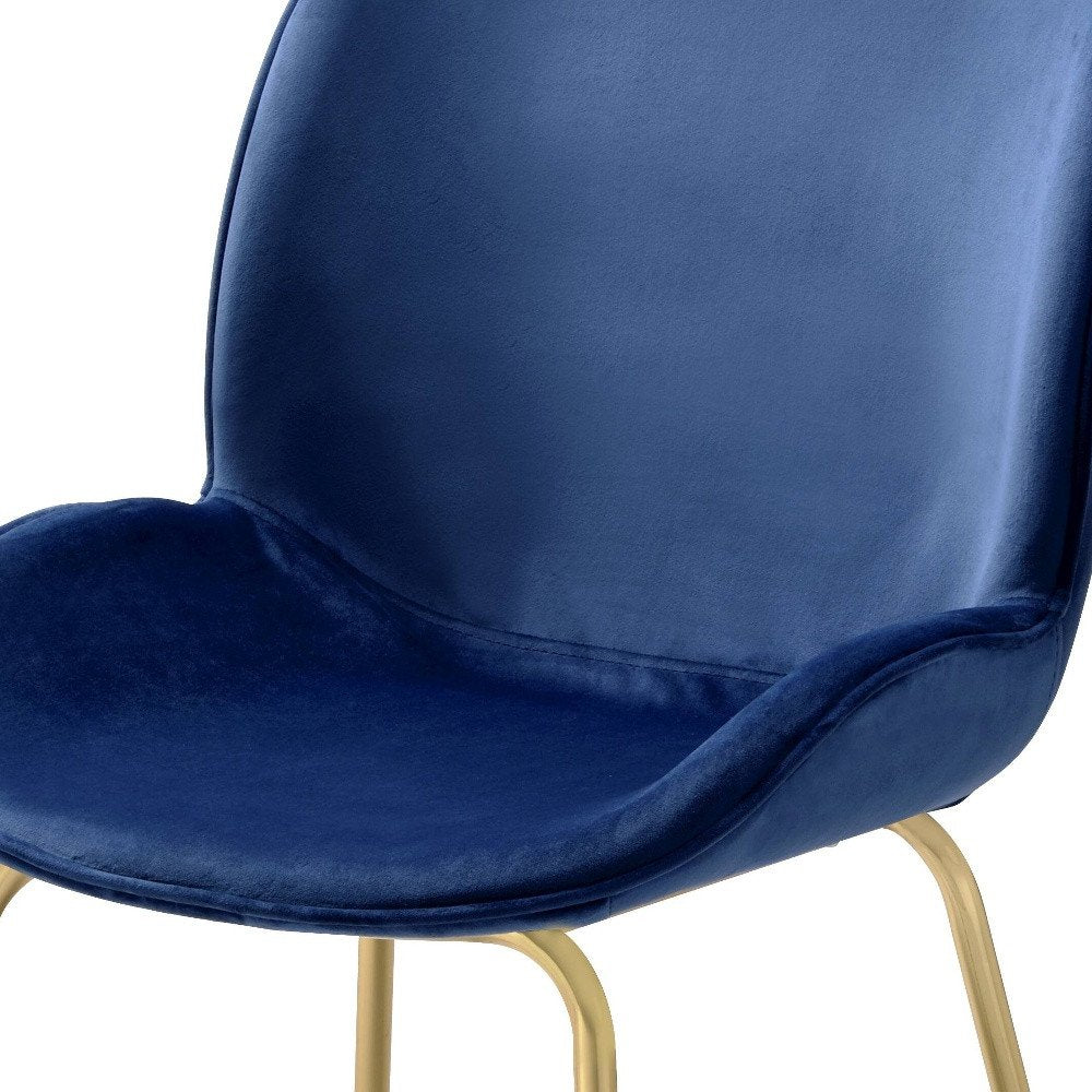 Set of Two Blue And Gold Velvet And Metal Dining Side Chairs