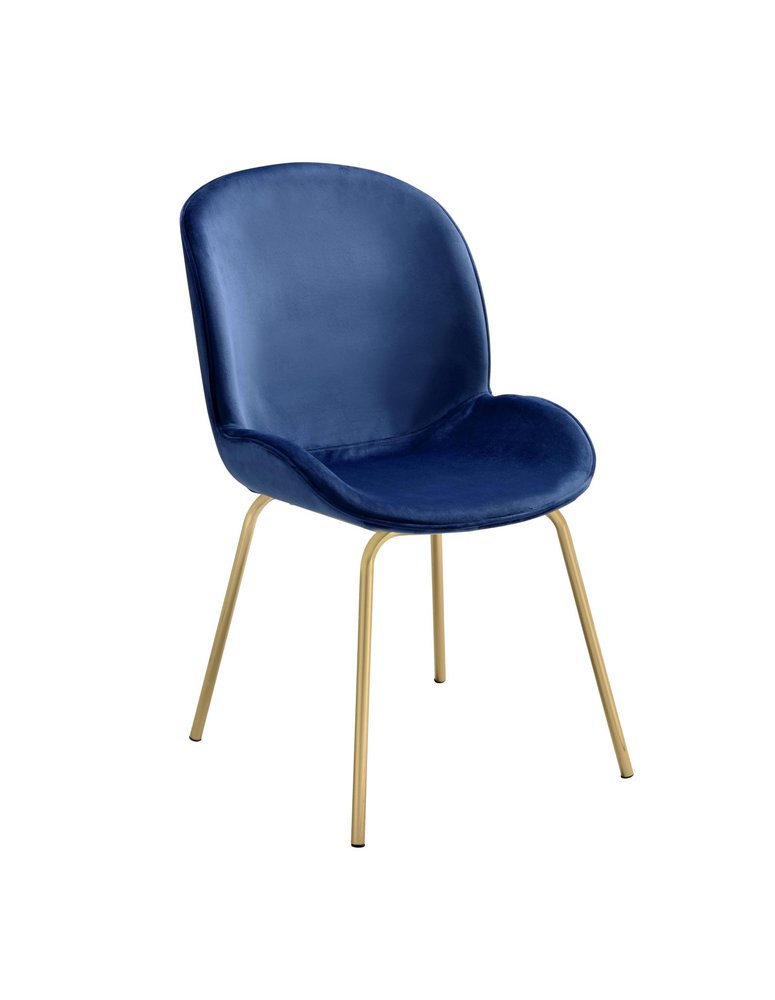 Set of Two Blue And Gold Velvet And Metal Dining Side Chairs
