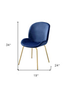 Set of Two Blue And Gold Velvet And Metal Dining Side Chairs