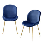 Set of Two Blue And Gold Velvet And Metal Dining Side Chairs
