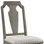 Set of Two Beige And Oak Linen And Solid Wood Open Back Dining Side Chairs