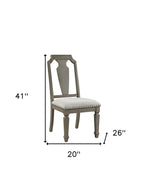 Set of Two Beige And Oak Linen And Solid Wood Open Back Dining Side Chairs