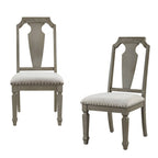 Set of Two Beige And Oak Linen And Solid Wood Open Back Dining Side Chairs