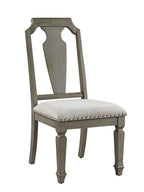 Set of Two Beige And Oak Linen And Solid Wood Open Back Dining Side Chairs