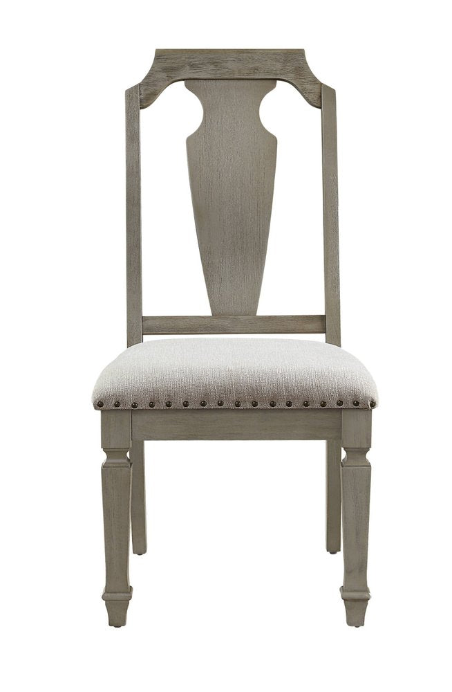 Set of Two Beige And Oak Linen And Solid Wood Open Back Dining Side Chairs