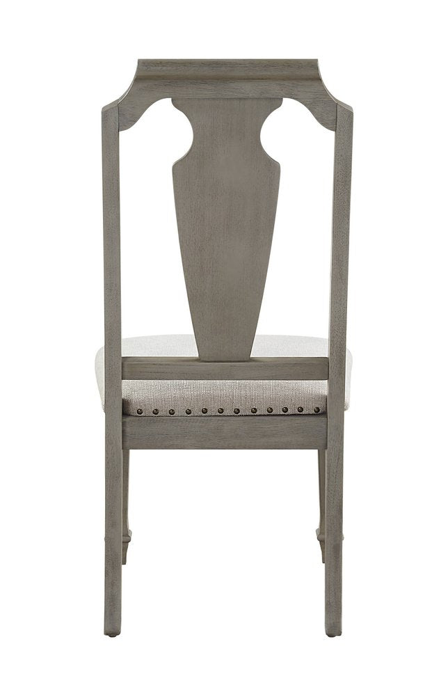 Set of Two Beige And Oak Linen And Solid Wood Open Back Dining Side Chairs