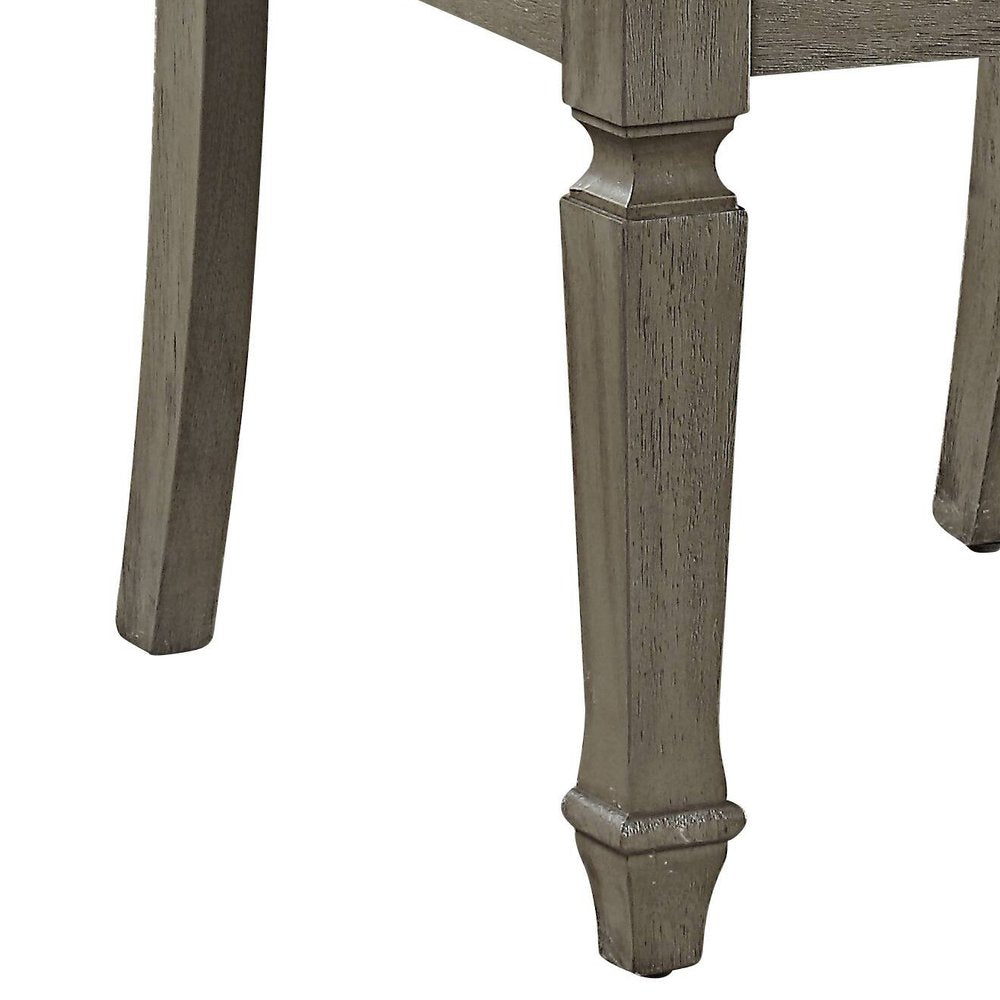 Set of Two Beige And Oak Linen And Solid Wood Open Back Dining Side Chairs