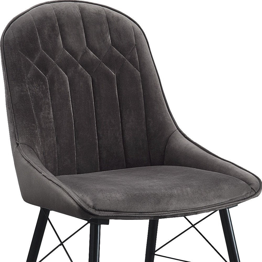 Set of Two Gray And Black Tufted Fabric And Wood Dining Side Chairs