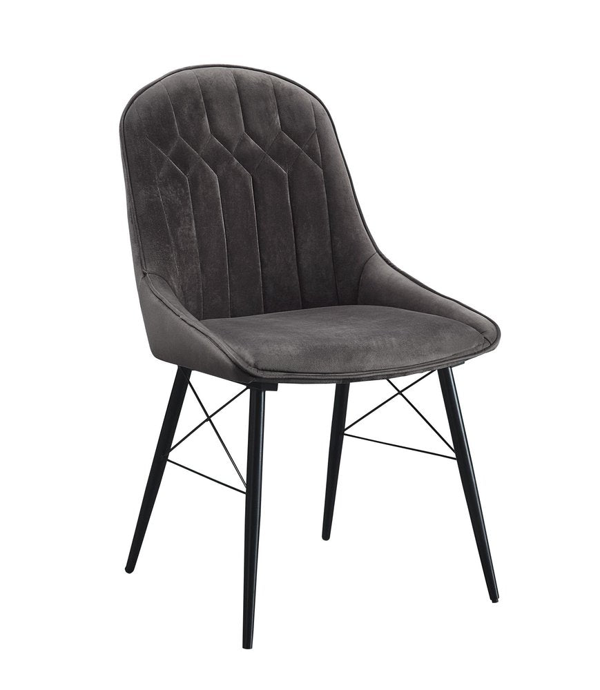 Set of Two Gray And Black Tufted Fabric And Wood Dining Side Chairs