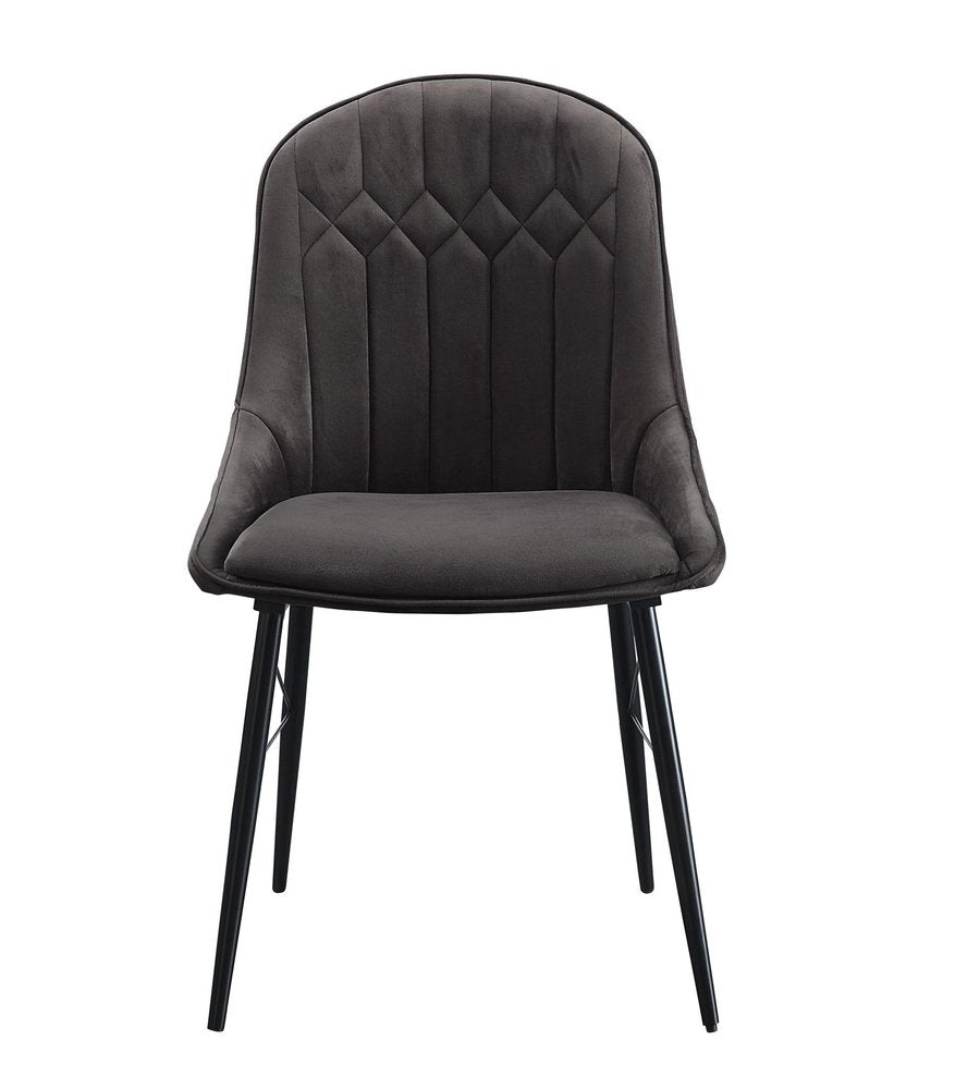 Set of Two Gray And Black Tufted Fabric And Wood Dining Side Chairs
