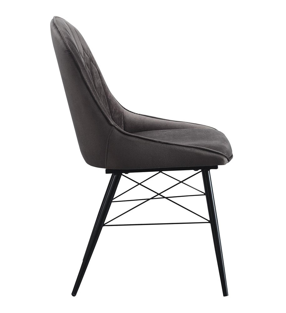 Set of Two Gray And Black Tufted Fabric And Wood Dining Side Chairs