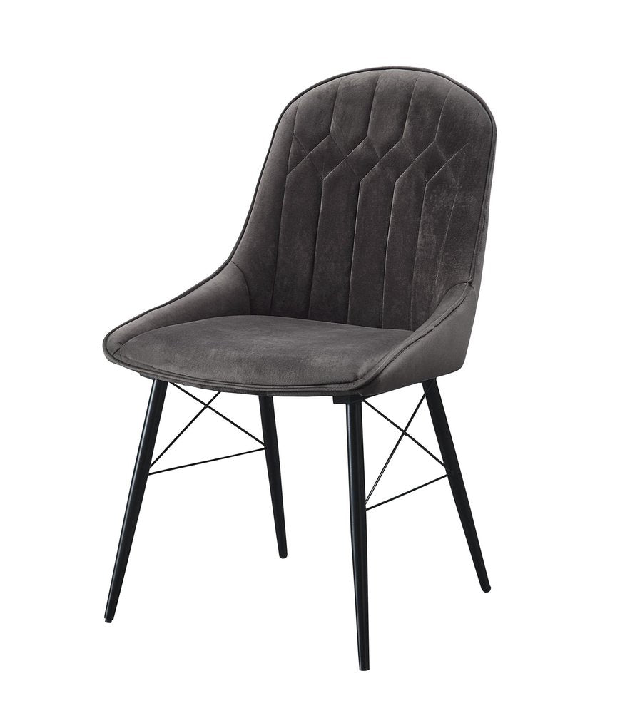 Set of Two Gray And Black Tufted Fabric And Wood Dining Side Chairs
