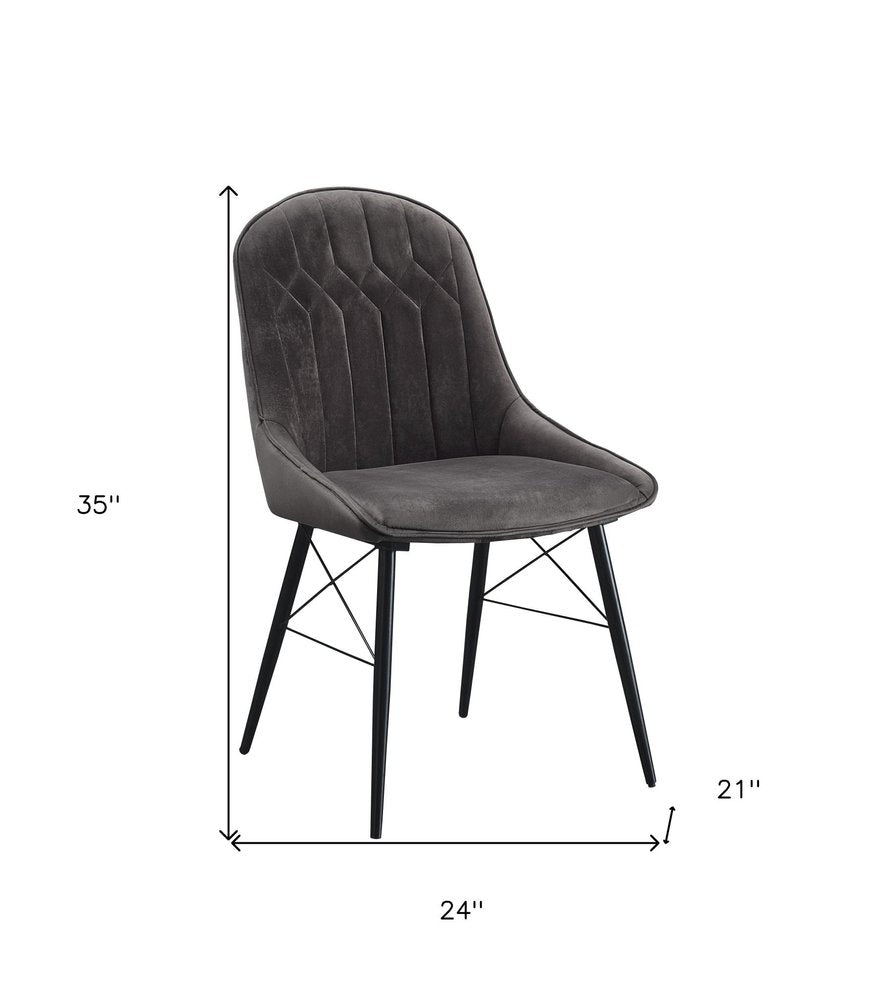 Set of Two Gray And Black Tufted Fabric And Wood Dining Side Chairs