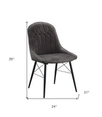 Set of Two Gray And Black Tufted Fabric And Wood Dining Side Chairs