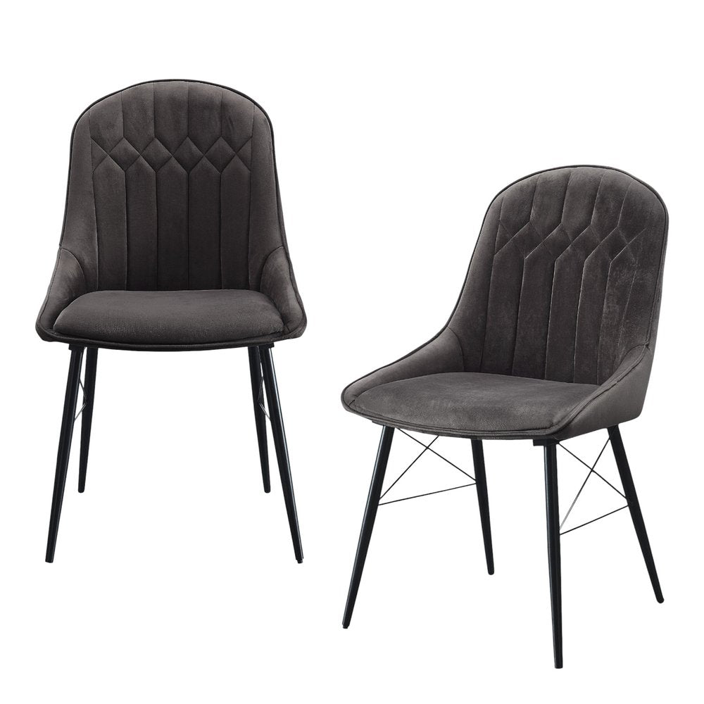 Set of Two Gray And Black Tufted Fabric And Wood Dining Side Chairs