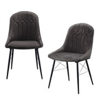 Set of Two Gray And Black Tufted Fabric And Wood Dining Side Chairs