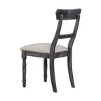 Set of Two Light Brown And Gray Linen And Wood Ladder Back Dining Side Chairs