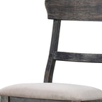 Set of Two Light Brown And Gray Linen And Wood Ladder Back Dining Side Chairs