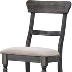 Set of Two Light Brown And Gray Linen And Wood Ladder Back Dining Side Chairs
