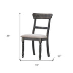 Set of Two Light Brown And Gray Linen And Wood Ladder Back Dining Side Chairs