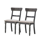 Set of Two Light Brown And Gray Linen And Wood Ladder Back Dining Side Chairs
