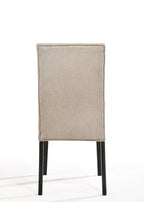 Set of Two Tan And Black Tufted Linen And Solid Wood Dining Side Chairs