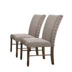 Set of Two Cream And Oak Linen And Wood Dining Side Chairs