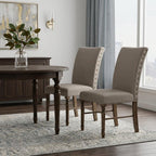 Set of Two Cream And Oak Linen And Wood Dining Side Chairs