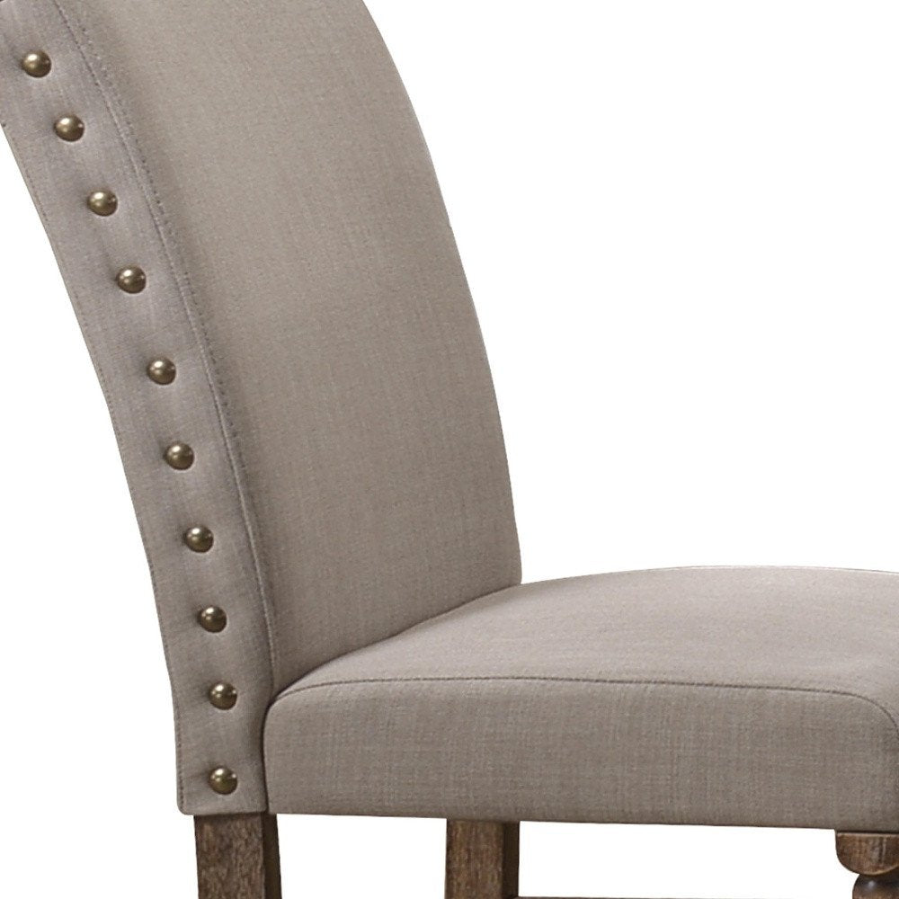 Set of Two Cream And Oak Linen And Wood Dining Side Chairs