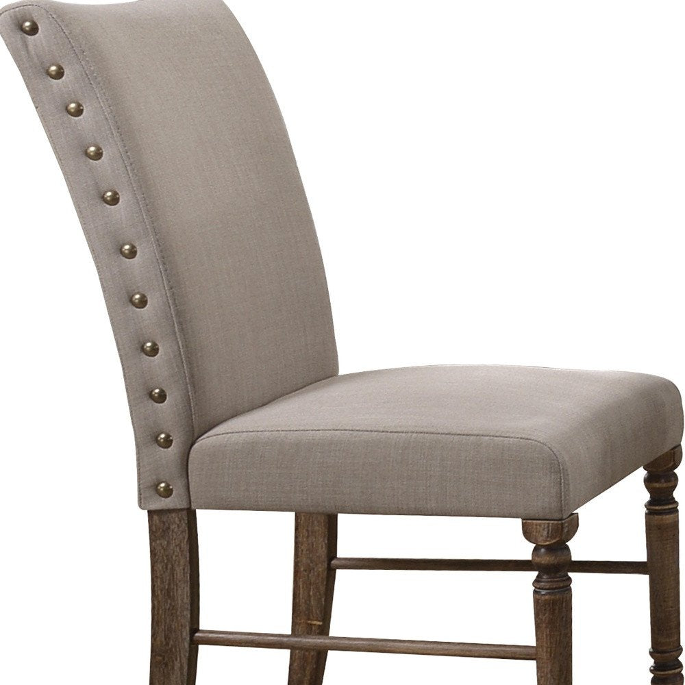 Set of Two Cream And Oak Linen And Wood Dining Side Chairs
