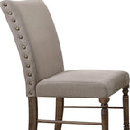 Set of Two Cream And Oak Linen And Wood Dining Side Chairs