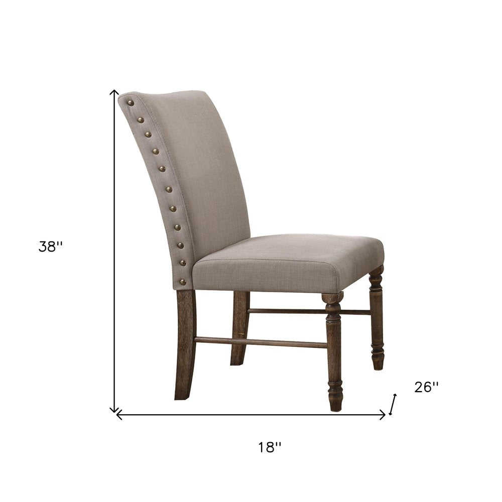 Set of Two Cream And Oak Linen And Wood Dining Side Chairs