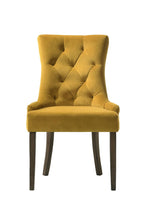 Set of Two Tufted Yellow and Espresso Upholstered Velvet And Solid Wood Dining Side Chairs