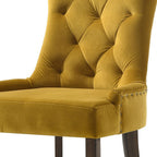 Set of Two Tufted Yellow and Espresso Upholstered Velvet And Solid Wood Dining Side Chairs