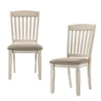 Set of Two Tan And Cream Fabric And Solid Wood Slat Back Dining Side Chairs