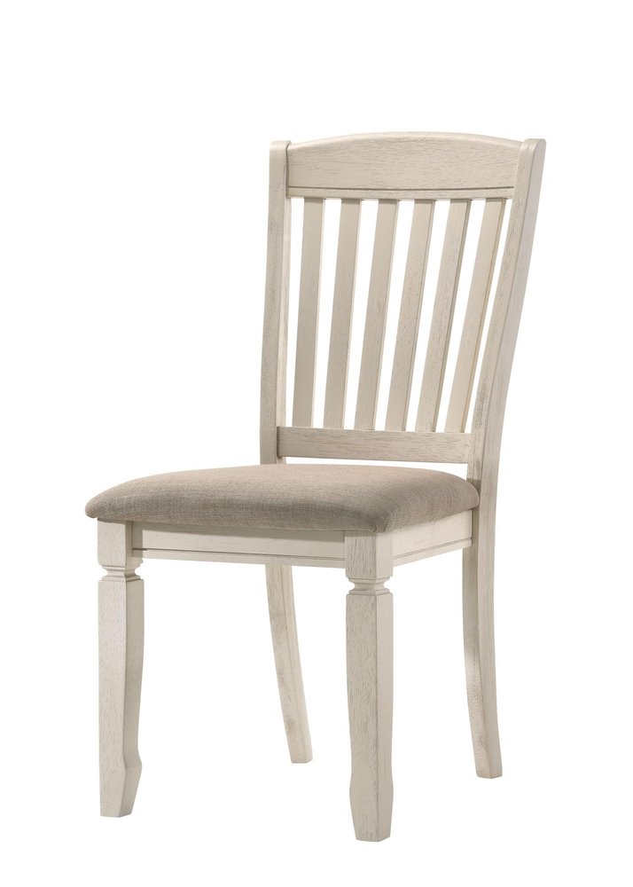 Set of Two Tan And Cream Fabric And Solid Wood Slat Back Dining Side Chairs