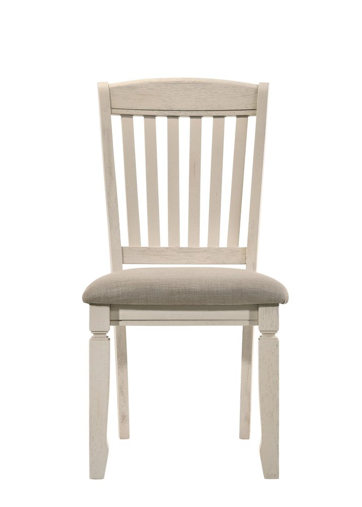 Set of Two Tan And Cream Fabric And Solid Wood Slat Back Dining Side Chairs